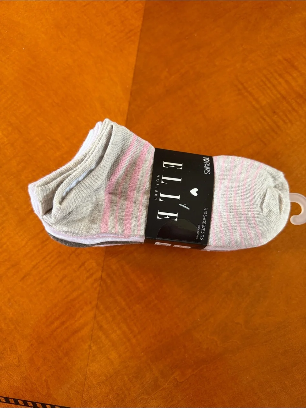 Elle women’s  Low-Cut Athletic Socks in Light Gray with Pink Stripes 10 pairs